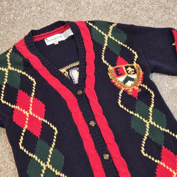 Vintage The Eagle's Eye Cardigan Swetter Womens Size M Argyle Multicolor Preppy - Picture 1 of 9